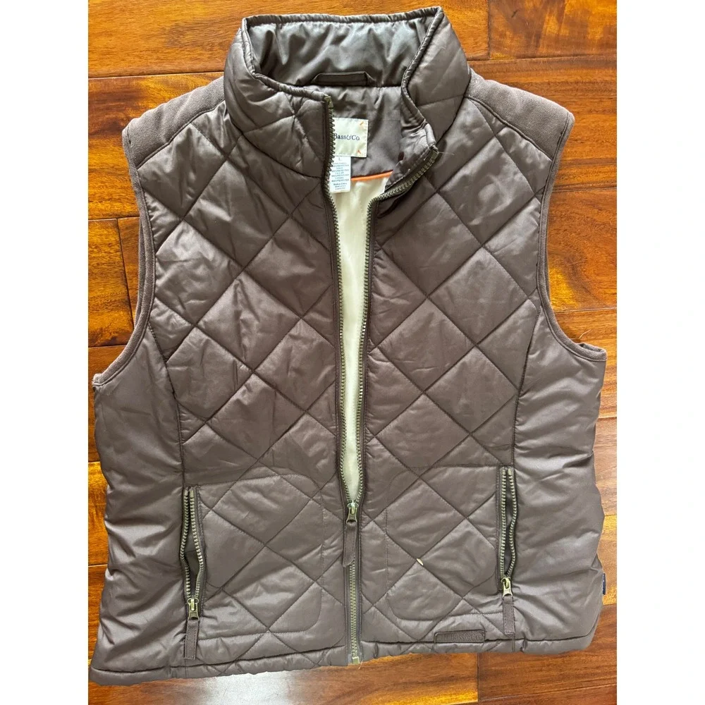 G.H. Bass & Co. Quilted Vest Women Large Brown Excellent Diamond Stitch Zip Up